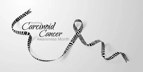 Carcinoid Cancer Awareness Calligraphy Poster Design. Ruban à rayures zébrées réaliste. Novembre est le Mois de la sensibilisation au cancer. Vecteur — Image vectorielle