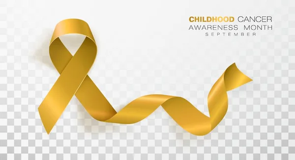 Monat zur Aufklärung über Krebs im Kindesalter. Goldfarbenes Band isoliert auf transparentem Hintergrund. Vektor-Design-Vorlage für Poster. — Stockvektor