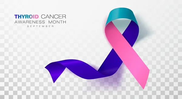 Mes de sensibilización sobre el cáncer de tiroides. Teal y cinta de color rosa y azul aislada sobre fondo transparente. Plantilla de diseño vectorial para póster . — Vector de stock