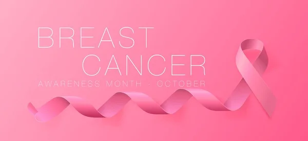 Caligrafía de conciencia del cáncer de mama Diseño de póster. Cinta rosa realista. Octubre es el Mes de la Conciencia del Cáncer. Ilustración vectorial — Vector de stock