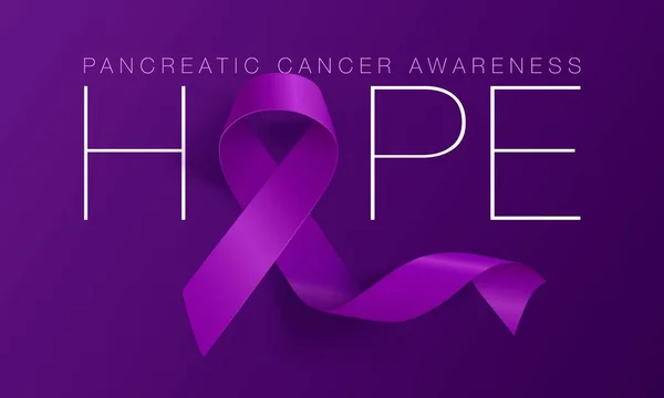 J'espère. Pancreatic Cancer Awareness Calligraphy Poster Design. Ruban violet réaliste. Novembre est le Mois de la sensibilisation au cancer. Illustration vectorielle — Image vectorielle
