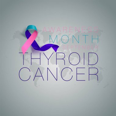 Tiroid kanseri farkındalık kaligrafi poster tasarımı. Gerçekçi Teal ve pembe ve mavi şerit. Eylül kanser Farkındalık ay olduğunu. Vektör