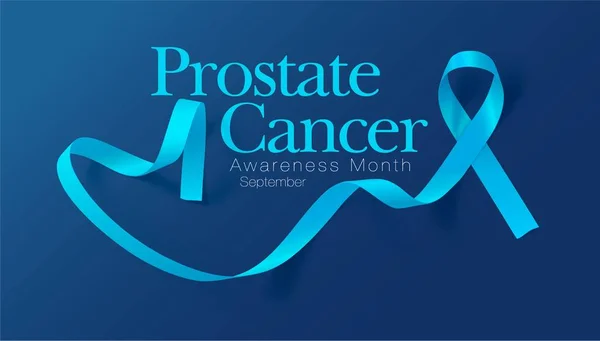 Prostata Cancro Consapevolezza Calligrafia Poster Design. Nastro realistico azzurro. Settembre è il mese della consapevolezza del cancro. Vettore — Vettoriale Stock