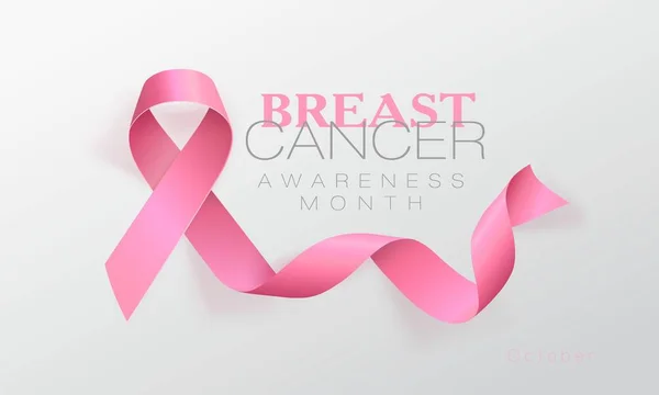 Caligrafía de conciencia del cáncer de mama Diseño de póster. Cinta rosa realista. Octubre es el Mes de la Conciencia del Cáncer. Ilustración vectorial — Vector de stock