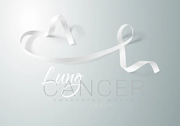 肺癌意识书法海报设计。逼真的白丝带。11月是癌症宣传月。矢量插图 — 图库矢量图片