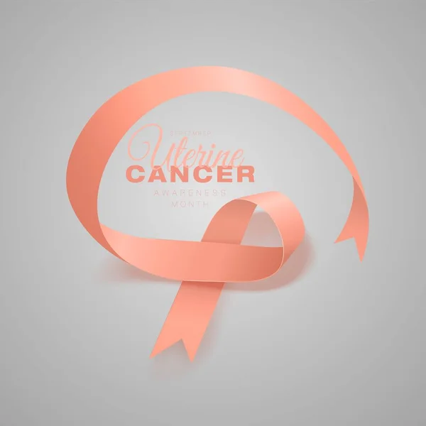 Uterine Cancer Awareness Calligraphy Poster Design. Realistic Peach Ribbon. September is Cancer Awareness Month. Vector Illustration