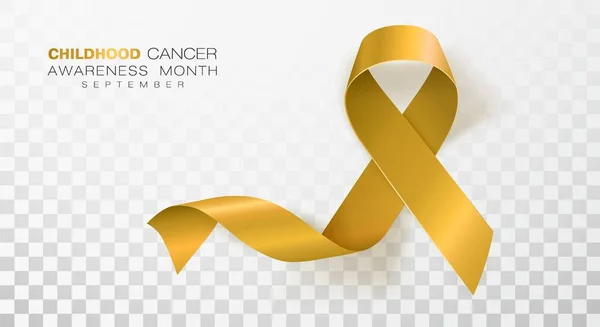 Monat zur Aufklärung über Krebs im Kindesalter. Goldfarbenes Band isoliert auf transparentem Hintergrund. Vektor-Design-Vorlage für Poster. — Stockvektor
