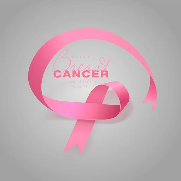 Conscientização sobre o Câncer de Mama Caligrafia Poster Design. Fita rosa realista. Outubro é mês de conscientização sobre o câncer. Ilustração vetorial —  Vetores de Stock