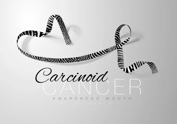 Carcinoid Cancer Awareness Calligraphy Poster Design (en inglés). Cinta de rayas de cebra realista. Noviembre es el Mes de la Conciencia del Cáncer. Vector — Vector de stock