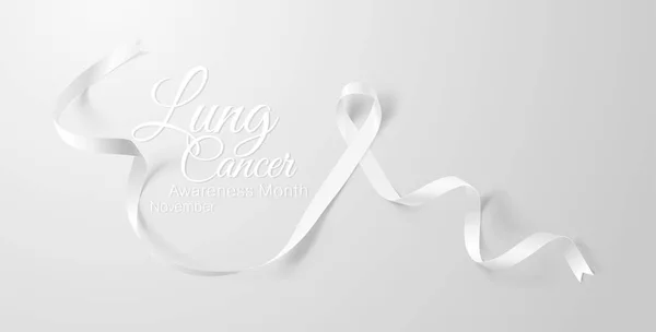 Projekt plakatu do kaligrafii świadomości raka płuc. Realistyczna biała wstążka. Listopad jest miesiąc świadomości raka. Ilustracja wektorowa — Wektor stockowy