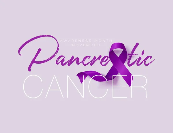 Pancreatic Cancer Awareness Calligraphy Poster Design. Ruban violet réaliste. Novembre est le Mois de la sensibilisation au cancer. Illustration vectorielle — Image vectorielle