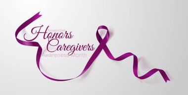 Onur bakıcılar. Ulusal Aile bakım görevlileri ay. Kaligrafi poster tasarımı. Bir erik şerit kanser bakıcılar için farkındalık getiriyor. Kasım caregiver Farkındalık ay olduğunu. Vektör Illustration