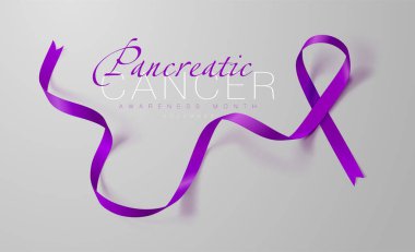 Pankreas kanseri farkındalık kaligrafi poster tasarım. Gerçekçi mor şerit. Kasım kanser Farkındalık ay olduğunu. Vektör Illustration