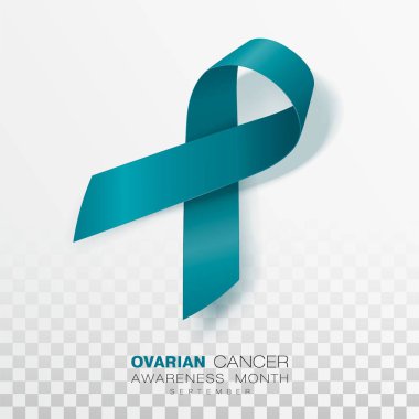 Ovarian Cancer Awareness Month. Teal Color Ribbon Isolated On Transparent Background. Vector Design Template For Poster. clipart