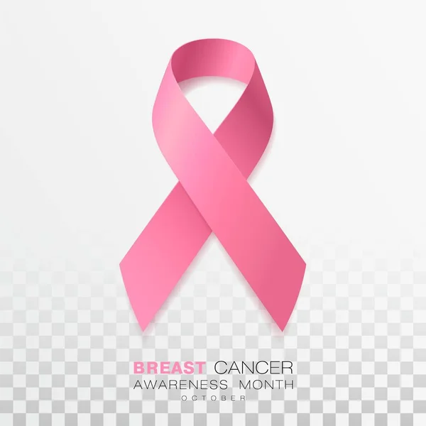 Mes de concientización sobre el cáncer de mama. Cinta de color rosa aislada sobre fondo transparente. Plantilla de diseño vectorial para póster . — Vector de stock