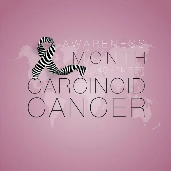 Carcinoid Cancer Awareness Calligraphy Poster Design (en inglés). Cinta de rayas de cebra realista. Noviembre es el Mes de la Conciencia del Cáncer. Vector — Vector de stock