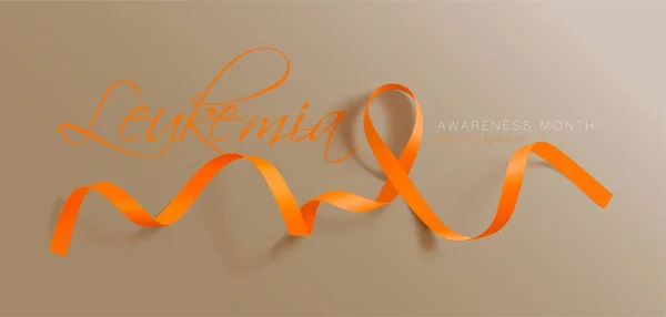 白血病意识书法海报设计 逼真的橙色丝带 9月是癌症意识月 矢量插图 — 图库矢量图片