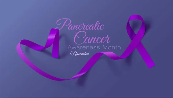 Pancreatic Cancer Awareness Calligraphy Poster Design. Ruban violet réaliste. Novembre est le Mois de la sensibilisation au cancer. Illustration vectorielle — Image vectorielle