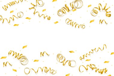 Beyaz arka planda yılan, konfeti ve karnaval kurdelesiyle bir kutlama şablonu. Tatil gezisi..