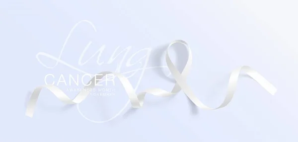 Longkanker bewustzijn kalligrafie poster design. Realistisch wit lint. November is de maand van kanker bewustzijn. Vector illustratie — Stockvector
