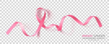 Meme Kanseri Farkındalık ay. Şeffaf arka planda Izole pembe renk şerit. Vektör tasarım şablonu poster Için.
