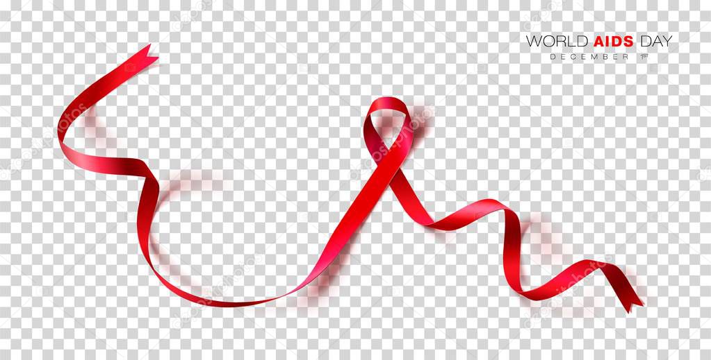World Aids Day. Red Color Ribbon Isolated On Transparent Background. Vector Design Template For Poster.