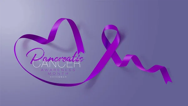 Pancreatic Cancer Awareness Calligraphy Poster Design (em inglês). Fita roxa realista. Novembro é mês de conscientização sobre o câncer. Ilustração vetorial —  Vetores de Stock