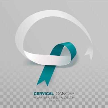 Rahim Ağzı Kanseri Farkındalık Ayı. Teal Ve Beyaz Şerit Şeffaf Arka Plan Üzerinde İzole. Poster için Vektör Tasarım Şablonu. Illüstrasyon.