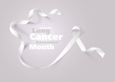 Akciğer kanseri farkındalık kaligrafi poster tasarım. Gerçekçi beyaz şerit. Kasım kanser Farkındalık ay olduğunu. Vektör Illustration