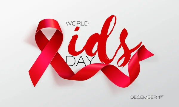 World Aids Day concept. Aids Awareness. Realistic Red Ribbon. Calligraphy Poster Design. Vector illustration — Stock Vector