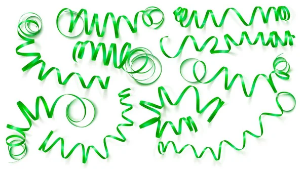 Conjunto de cintas verdes realistas sobre fondo blanco. Ilustración vectorial. Se puede utilizar para tarjetas de felicitación, vacaciones, pancartas, regalos y etc. . — Vector de stock