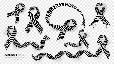 Karsinoid Kanseri Farkındalık ay. Şeffaf arka planda yalıtılmış Zebra şerit renk şerit. Vektör tasarım şablonu poster Için.
