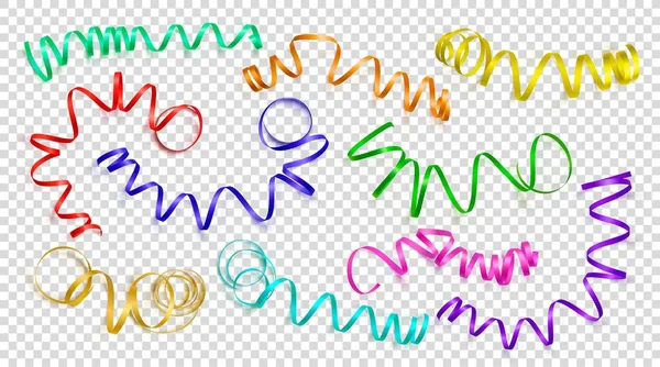 Set of realistic colored ribbons on transparency background. Vector illustration. Can be used for greeting card, holidays, banners, gifts and etc. — Stock Vector