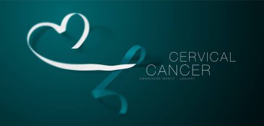 Servikal kanser farkındalık kaligrafi poster tasarımı. Gerçekçi deniz mavisi ve beyaz şerit. Ocak kanser Farkındalık ay olduğunu. Vektör. Illüstrasyon