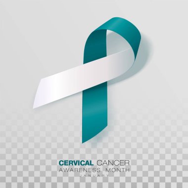 Rahim Ağzı Kanseri Farkındalık Ayı. Teal Ve Beyaz Şerit Şeffaf Arka Plan Üzerinde İzole. Poster için Vektör Tasarım Şablonu. Illüstrasyon.