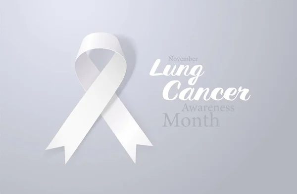 Diseño de póster de caligrafía de conciencia de cáncer de pulmón. Cinta blanca realista. Noviembre es el Mes de la Conciencia del Cáncer. Ilustración vectorial — Vector de stock
