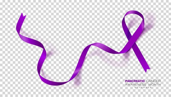 Mês de Conscientização do Cancro do Pâncreas. Fita de cor roxa isolada em fundo transparente. Modelo do projeto do vetor para o cartaz . — Vetor de Stock