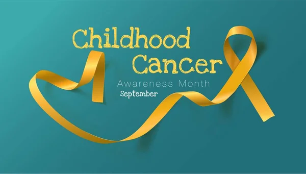 Childhood Cancer Awareness Calligraphy Poster Design (en inglés). Cinta de oro realista. Septiembre es el Mes de la Conciencia del Cáncer. Vector — Vector de stock