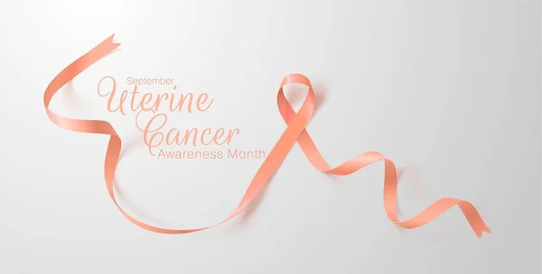 Caligrafía del conocimiento del cáncer uterino Diseño de póster. Cinta de melocotón realista. Septiembre es el Mes de la Conciencia del Cáncer. Ilustración vectorial — Vector de stock