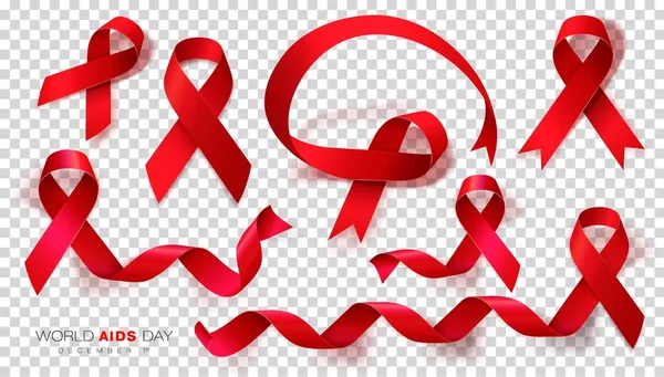 Dia Mundial da SIDA. Fita de cor vermelha isolada em fundo transparente. Modelo do projeto do vetor para o cartaz . —  Vetores de Stock