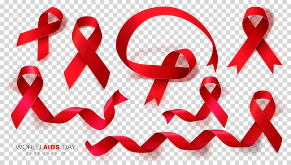 Dünya AIDS Günü. Şeffaf arka planda Izole kırmızı renk şerit. Vektör tasarım şablonu poster Için.