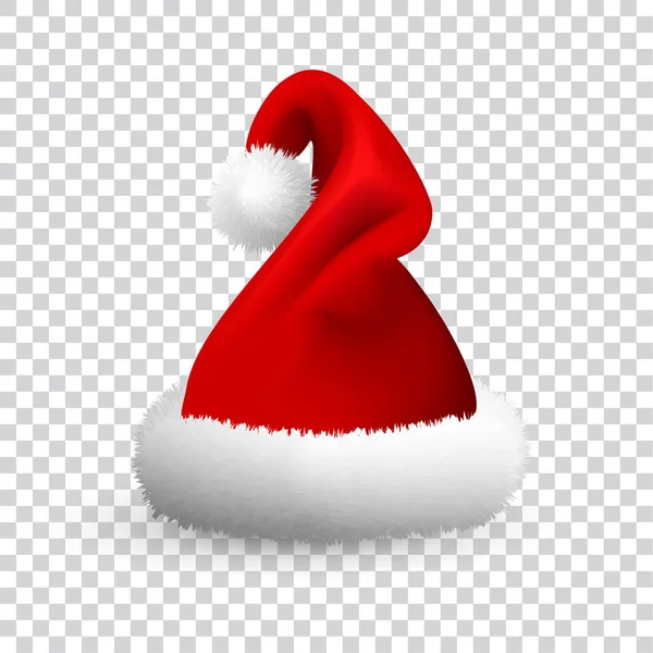 Santa Claus hat isolated on transparent background. Realistic Vector. 3d Illustration. — Stock Vector
