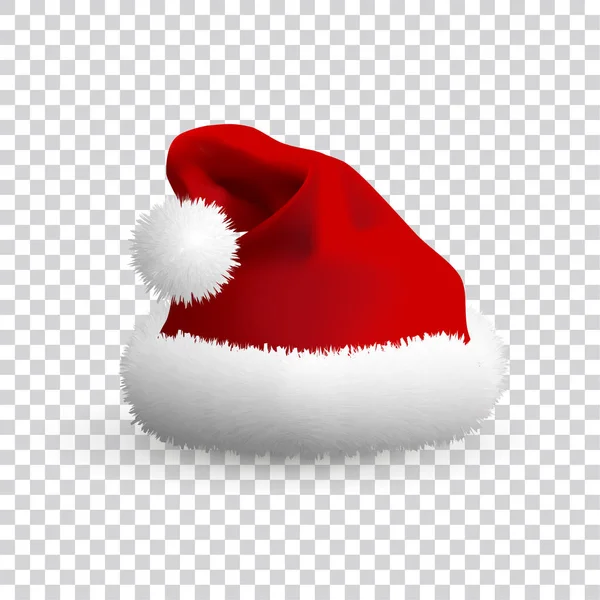 Santa Claus klobouk izolované na průhledné pozadí. Realistické vektor. 3D obrázek. — Stockový vektor