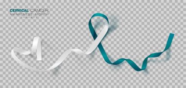 Rahim Ağzı Kanseri Farkındalık Ayı. Teal Ve Beyaz Şerit Şeffaf Arka Plan Üzerinde İzole. Poster için Vektör Tasarım Şablonu. Illüstrasyon.