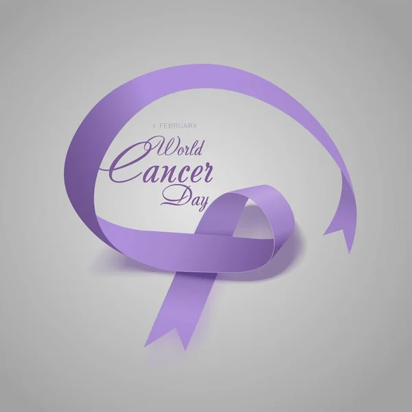 Dia Mundial do Cancro. Caligrafia Design Poster. Fita de lavanda realista. 4 de fevereiro é o Dia da Consciência do Câncer. Vetor — Vetor de Stock