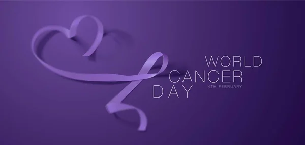 Día Mundial del Cáncer. Diseño de póster de caligrafía. Cinta de lavanda realista. El 4 de febrero es el Día de la Conciencia del Cáncer. Vector — Vector de stock