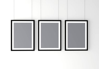 Üç siyah fotoğraf çerçeveleri Mockup. Yüksek çözünürlükte 3d render. Kişisel marka mockup şablonu.