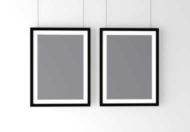İki siyah fotoğraf çerçeveleri Mockup. Yüksek çözünürlükte 3d render. Kişisel marka mockup şablonu.