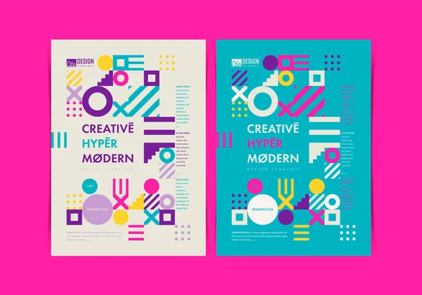 Set Flyer Sjablonen Met Geometrische Vormen Patronen 80S Memphis Geometrische — Stockvector