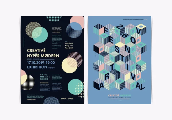 El ilanı şablonları ile geometrik şekiller ve desenler, 80s memphis geometrik tarzı. Vektör çizimler.